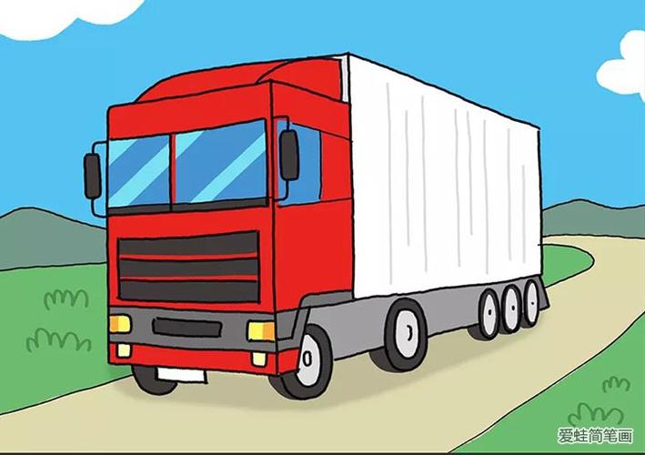 画出车头的挡风玻璃,反光镜等细节部位.3.给卡车画上轮胎和底盘线条.
