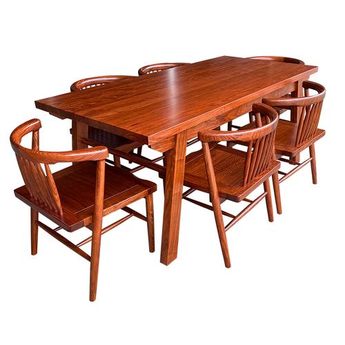 新中式餐桌椅刺猬紫檀红木家具餐厅花梨木长餐桌家用实木鲸背餐台