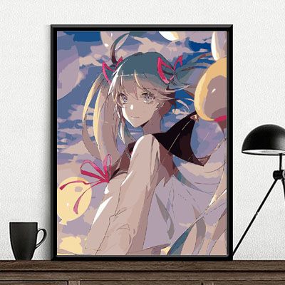 diy数字油画二次元少女ins动漫人物卧室风景手绘油彩画自绘装饰画