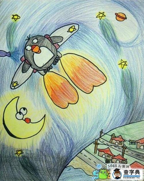 儿童画 蜡笔画 飞翔的小企鹅动物创意画分享 2016-07-29 查看全部