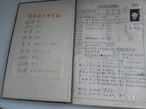 中专学生学籍表40张(带照片)
