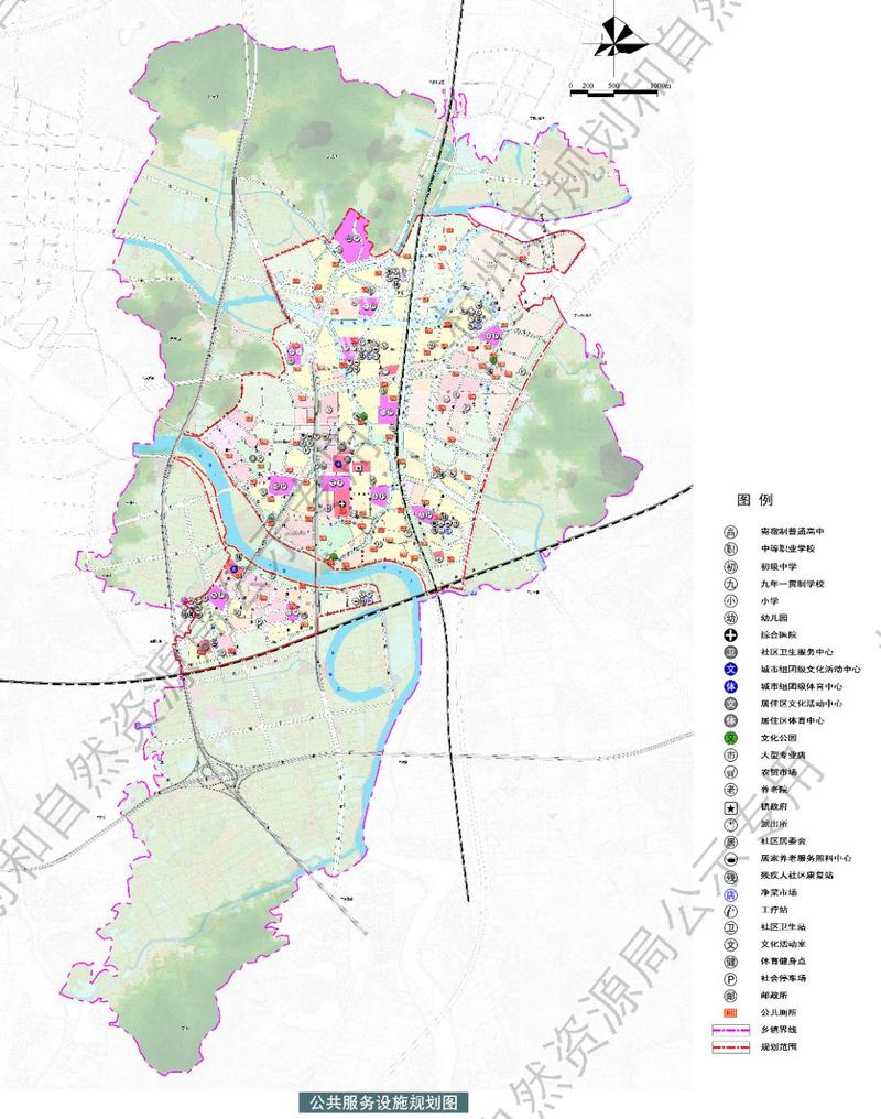 3,文体设施:保留现状临浦体育馆,增设1处文化活动中心,1处体育中心,3