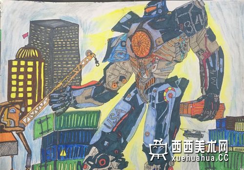 优秀小学生获奖科幻画《建筑能手》欣赏