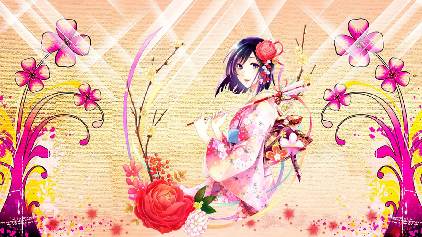 二次元和服动漫美少女图片桌面壁纸