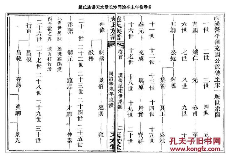 复印件赵氏族谱天水堂湖南长沙支卷首16开150页同治辛未年1871年版