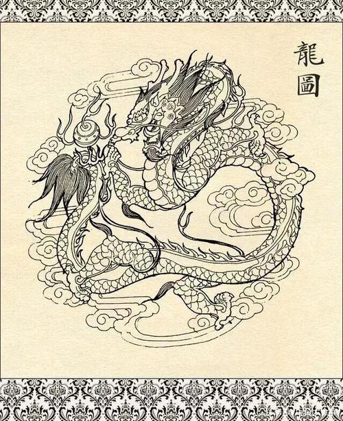 中国传统白描龙纹图案