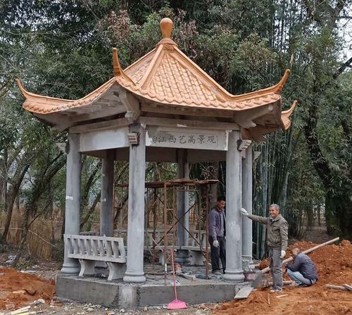 赣州建筑建材 赣州装修设施及施工 赣州亭子 3米户外仿古水泥六角凉亭