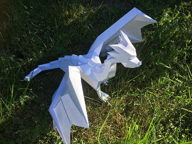 西方龙飞龙几何折纸3d立体纸模型纸雕刻立体构成diy