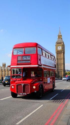 英国 伦敦 大本钟 红色巴士 街道 车辆 城市