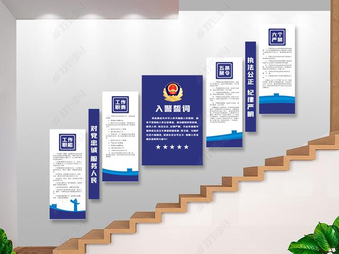 原创新时代公安警局派出所警营楼梯过道文化墙