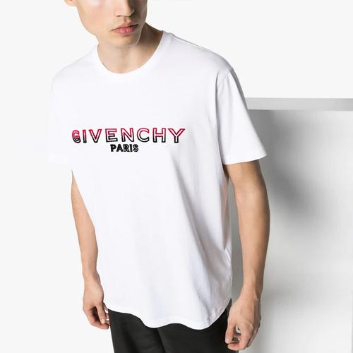纪梵希givenchy夏季t恤红黑渐变logo白色圆领短袖衫奢侈品男装bm70uy