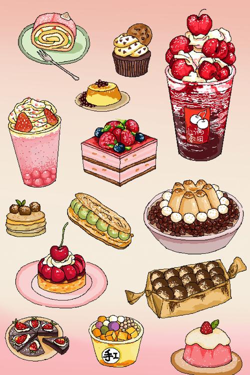 像素画 甜品 草莓蛋糕 韩料 美食