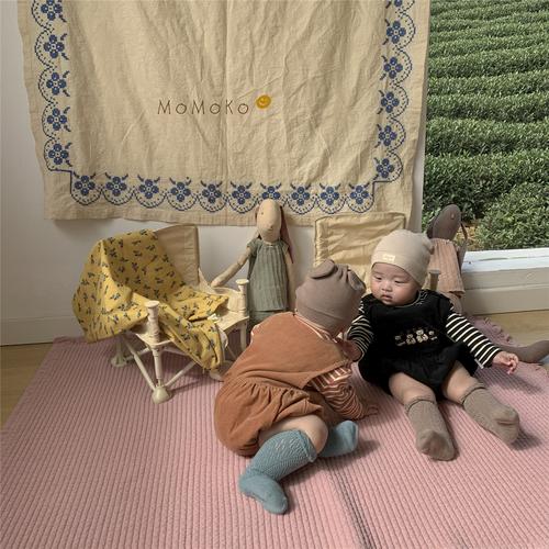 momoko纸婴童装年春新款两件套包吊带套装三角连身衣