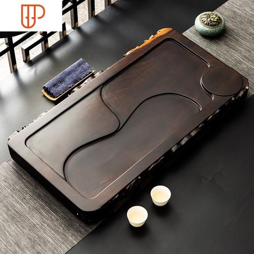 整块黑檀木茶盘家用大号高档实木雕刻排水茶台现代简约茶海托盘国泰家