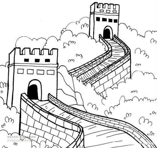 拿出我们的记号笔 在素描纸上勾勒出长城和树丛的外形轮廓