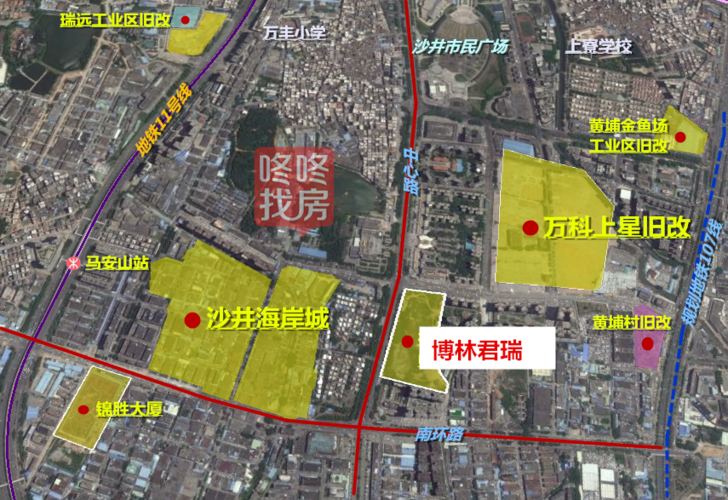 南依沙井南环路,北靠公园南路,东临新丰苑小区,西至万安路