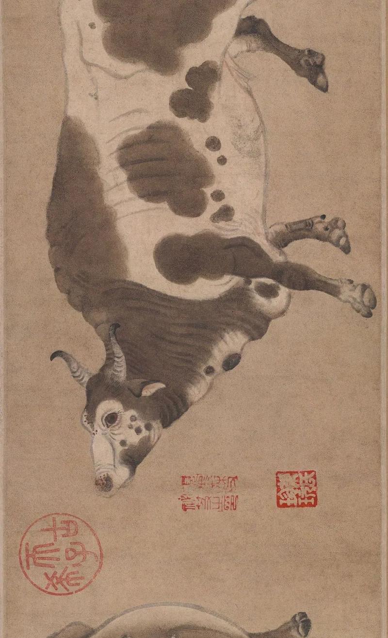 唐 韩滉 五牛图 韩滉是唐代著名的宰相,其画牛用笔之细,描写之传神