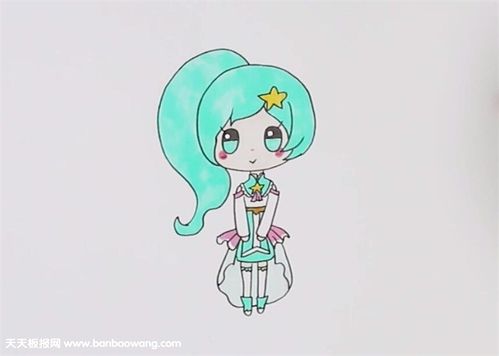 给面部涂肤色,并画上腮红,可爱的雅雅公主简笔画就完成啦!