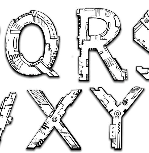 字体设计」机械风格26个英文字母完成7015_机械_手绘_字体设计