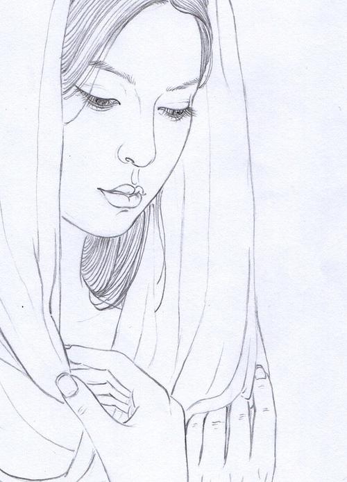 工笔人物白描线稿