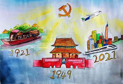 党史教育 | 红领巾 心向党,同学们用画笔迎接建党百年