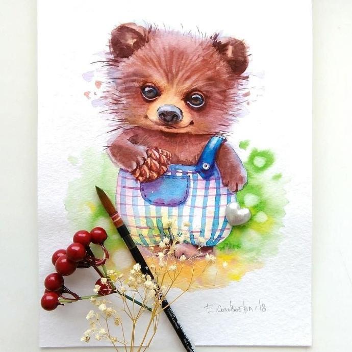 首先给大家看的是一组用水彩画的萌萌哒的小动物,真的是太可爱了