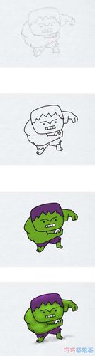 卡通绿巨人的画法步骤图带颜色 绿巨人简笔画图片
