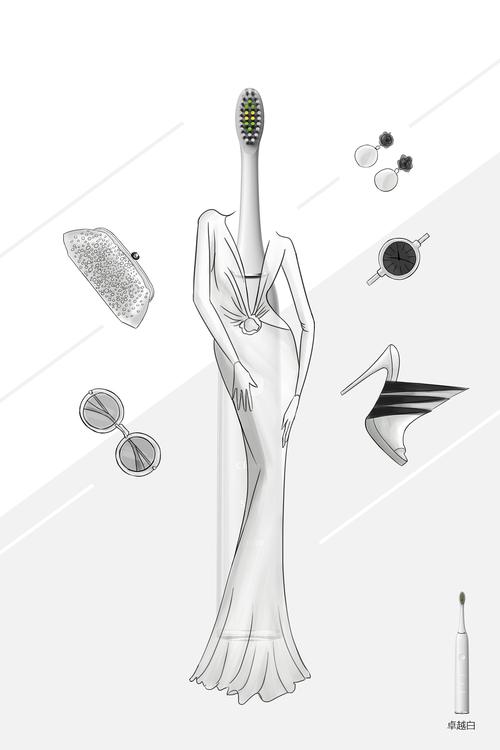 一组4色的牙刷做的手绘创意,由牙刷4个颜色展开联想