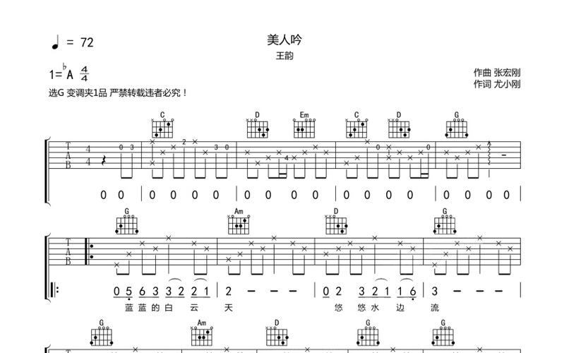 王韵《美人吟》吉他谱_g调吉他弹唱谱