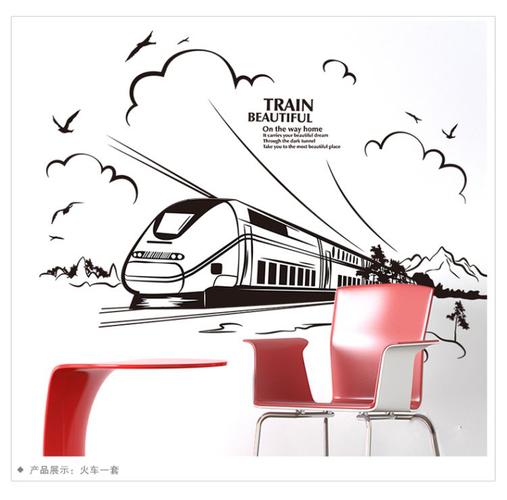墙贴纸贴画客厅书房创意个性装饰简约线条黑白火车动车列车火车头