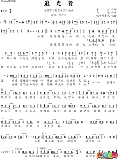 首页 闪靓童网 音乐知识 简谱歌谱    导语:《追光者》是热播电视剧