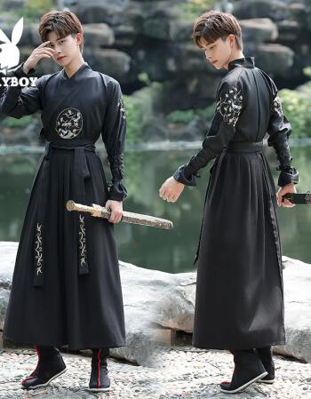 花花公子piayboy黑色系魏晋汉服男套装古风男士仙气古装男生帅气飘逸