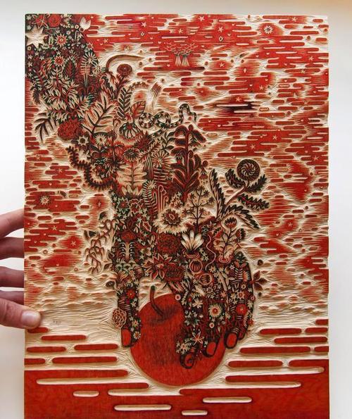 【彩色木刻版画】美国宾州匹兹堡的传统印刷厂tugboat printshop,由