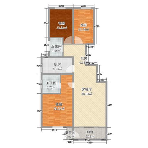 金隅·金玉府3室2厅2卫1厨138.00㎡户型图