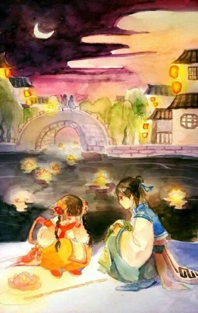 古风插画,风景,人物,手绘,水彩,水墨画,涂鸦,唯美,意境,背景壁纸.