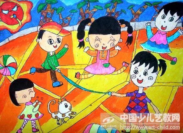儿童画-我们一起跳大绳-《少儿画苑》第19届国际少儿书画大赛获奖作品