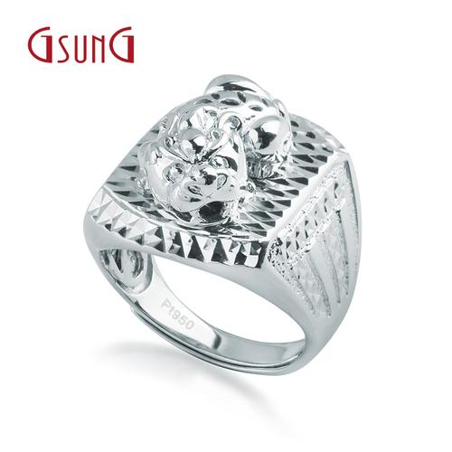 gsung铂金男士戒指pt950男款貔貅戒指大气活口白金貔貅宽面男戒