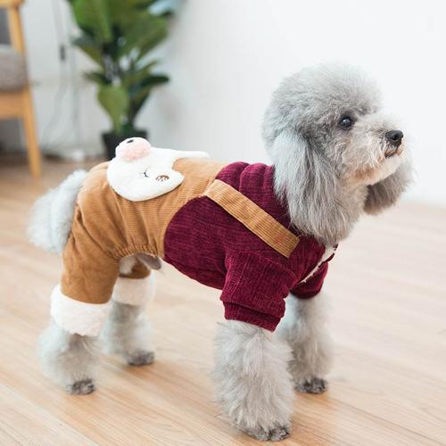 灯芯绒背带裤套装双层狗狗衣服泰迪小型犬秋装比熊冬装博美四脚衣