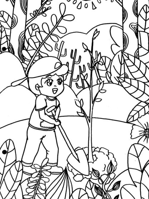 植树节线稿_线稿_文化_绘画