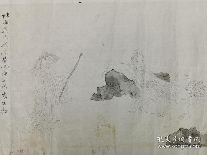 著名画家吴湖帆弟子李子谷白描陈老莲六逸图卷丙申年及1956年尺寸长