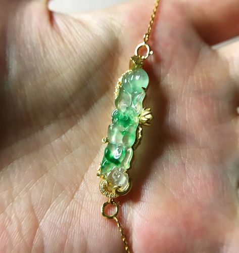 翡翠荷花手牌_菡萏低语#定制手链省钱秘诀_手链_18k金