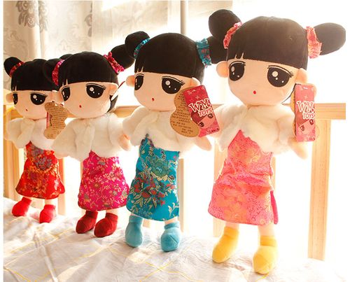 旗袍中国娃娃布娃娃可爱女孩洋娃娃儿童毛绒玩具公仔圣诞礼物品玩偶