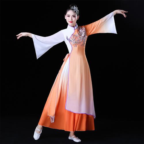 古典舞演出服女飘逸中国风长裙民族舞蹈落花伴舞扇子舞舞蹈服服装