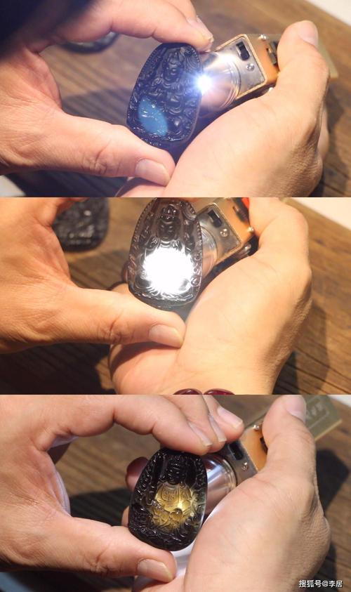 不同黑曜石的透光效果对比,图三为老坑冰种黑曜石