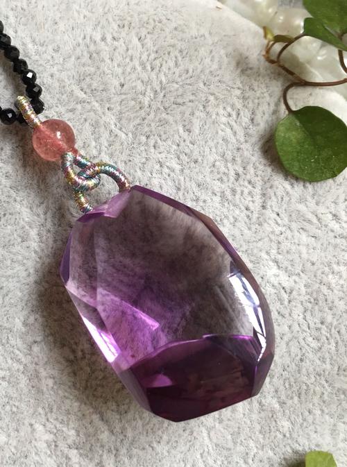 新款现货全净体巴西紫水晶原石切面吊坠紫晶随形原创设计女项链