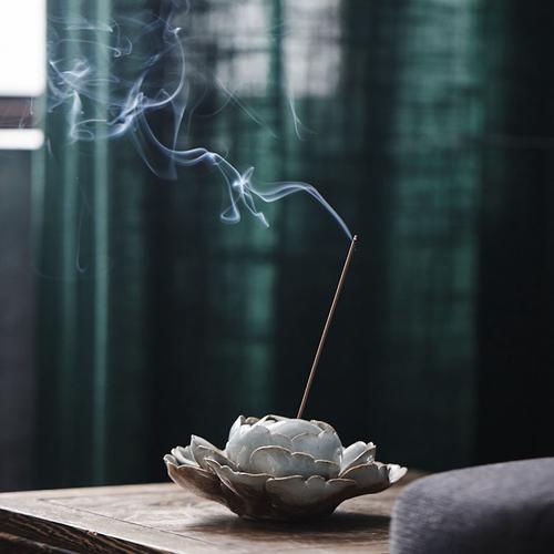 景德镇陶瓷器原创手制陶泥莲花香插倒流香托茶案摆件荷花香盘禅意