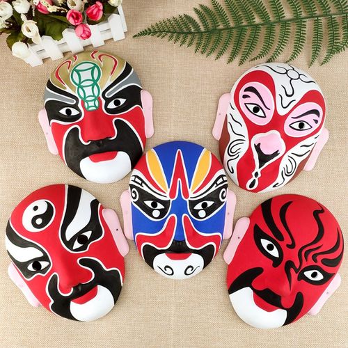 京剧脸谱涂鸦手绘画幼儿园儿童手工作业diy纸浆白色美术面具 - 蓓宝de