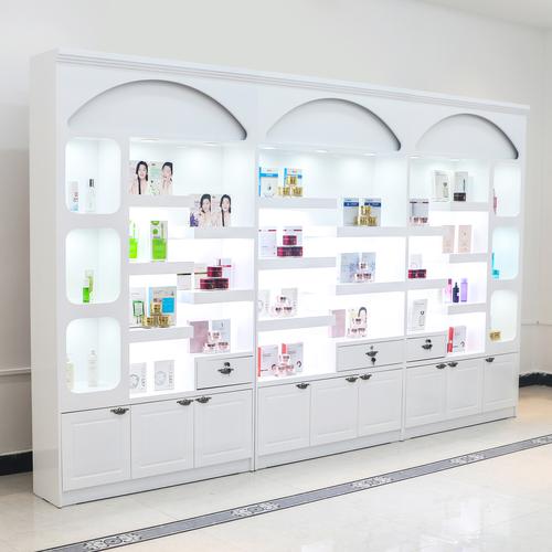 化妆品展示柜带灯箱彩妆柜台美容院产品展示柜烤漆现代护肤品展柜