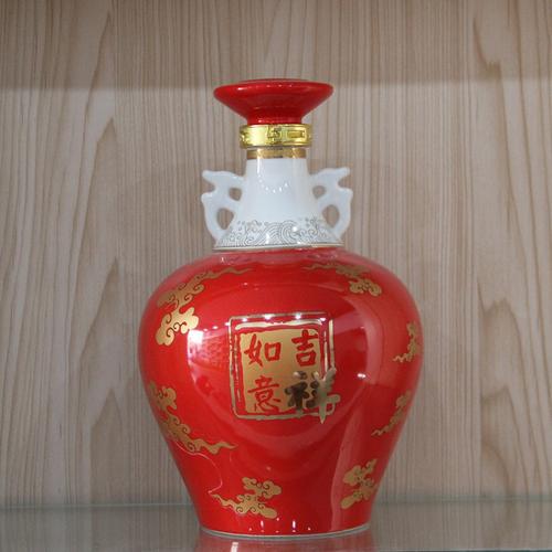 景德镇中国红双耳五斤装密封泡酒瓶 吉祥如意红色5斤装白酒坛子