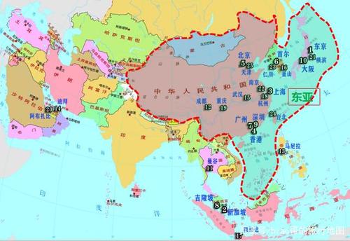 东亚地区的亚洲一线城市分布情况